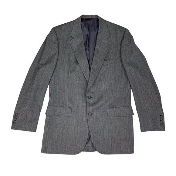 Vintage Hart Schaffner Marx Blazer Mens 44 Grey Blue Wool Herringbone - Picture 1 of 16